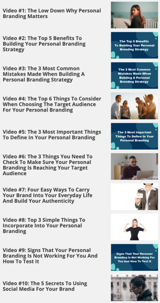 THE PERSONAL BRANDING BLUEPRINT VIDEO CHAPTERS