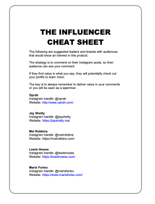 BECOME THE BEST VERSION OF YOURSELF THE INFLUENCER CHEAT SHEET
